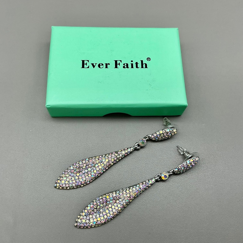 Ever Faith Drop Earrings Women Silver AB Crystal Pave Dangle Formal Accessories